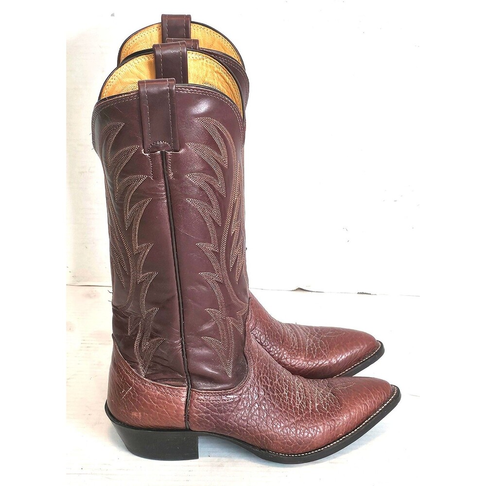 Nocona Aztec Brahma Bullhide Men's Leather Pull On Cowboy Boots Size: 6.5 D